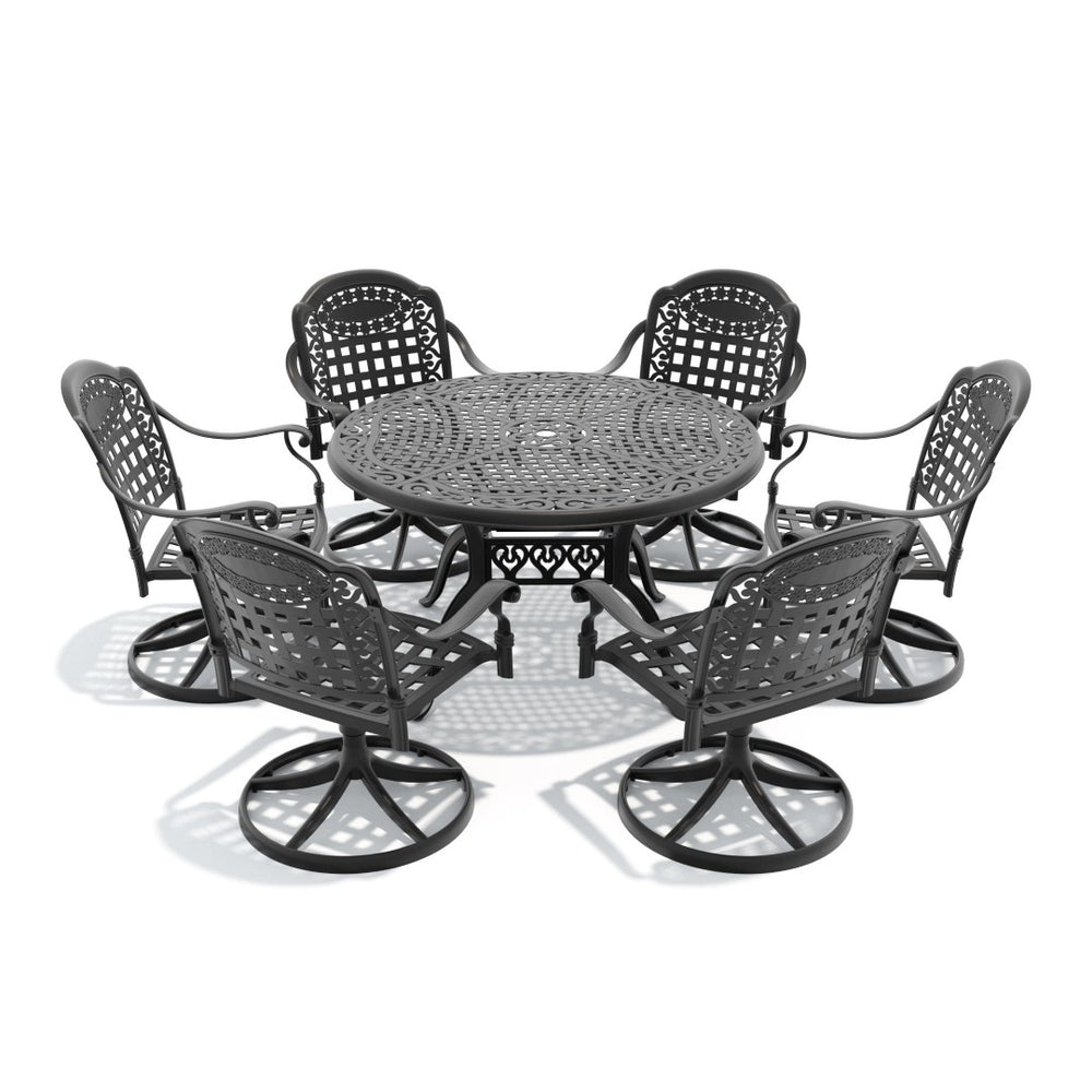 English Elm 7-piece Cast Aluminum Outdoor Dining Set with Swivel Chairs and Round Patio Table W1710S00350