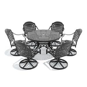 English Elm 7-piece Cast Aluminum Outdoor Dining Set with Swivel Chairs and Round Patio Table W1710S00350