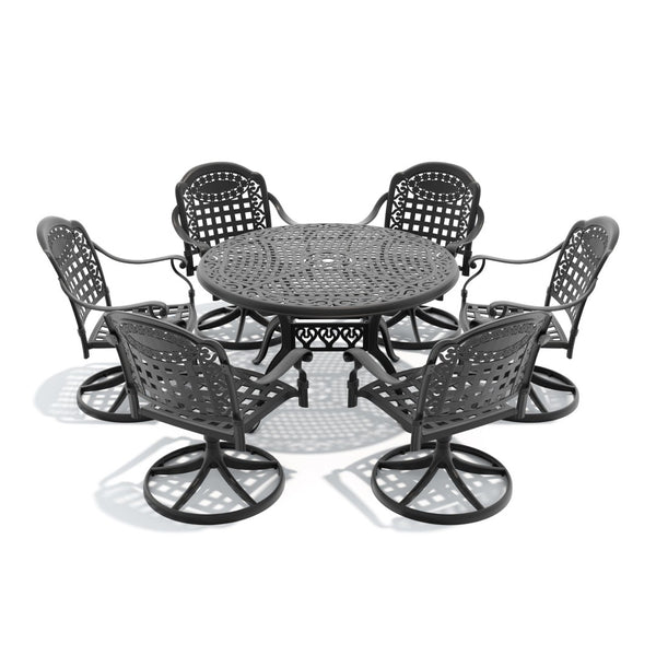 English Elm 7-piece Cast Aluminum Outdoor Dining Set with Swivel Chairs and Round Patio Table W1710S00350