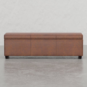 English Elm Lincoln Extra Large Storage Ottoman Bench with Distressed Saddle Brown Vegan Leather, 54" Wide, Stitched Design, Child-Safe Hinge B2732P253623