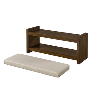 English Elm 40" Accent Bench with Lower Shelf Shoe Rack, Removable Padded Cushion, Modern Entryway Storage Stool Linen W2186P292095