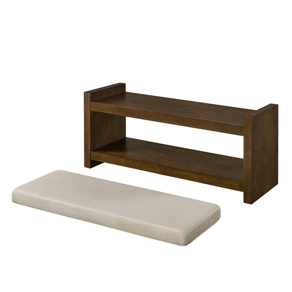 English Elm 40" Accent Bench with Lower Shelf Shoe Rack, Removable Padded Cushion, Modern Entryway Storage Stool Linen W2186P292095