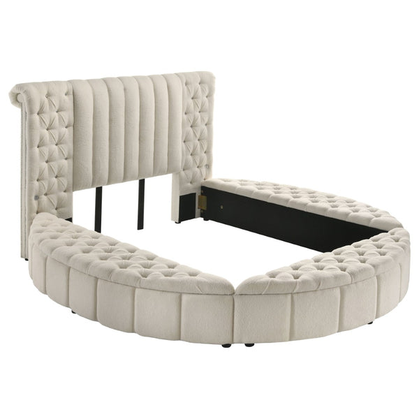 English Elm Santiago Boucle Queen Bed with Curved Frame Tufted Storage Base and Usb Charging B062S01673