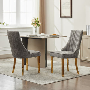 English Elm Rayon Channel-Back Chenille Dining Chairs Set Of 2 - Plush Upholstered Accent Chairs With Gold Legs W1143P293314-GIGA