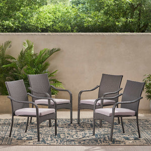 English Elm Christopher Knight Home® - Outdoor Rattan Dining Set with 4 Arm Chairs and Tempered Glass Table, Grey Cushions, Water-Resist 56225.00CHR4-TBL