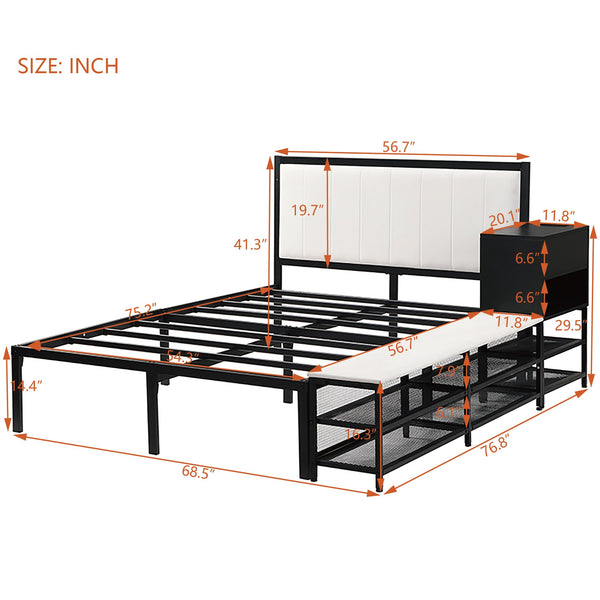 English Elm Full Metal Platform Bed With Stylish Two-Tier Storage Shelves & Cozy Upholstered Headboard, Black N737P199334B