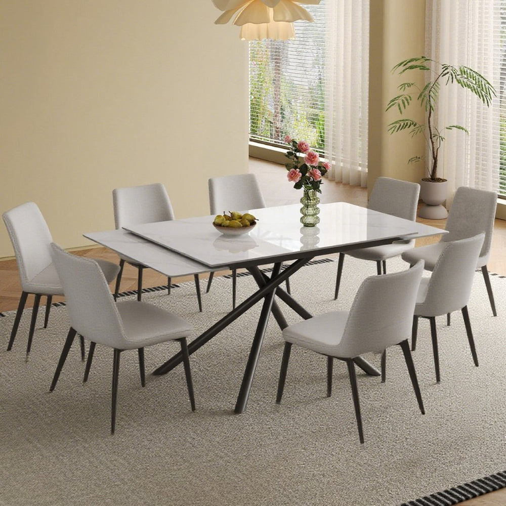 English Elm Retractable Sintered Stone Dining Table Set With 8 Chairs – Modern Design, Durable, Easy Assembly W509S00127-GIGA
