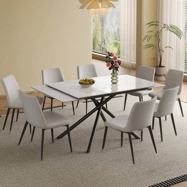 English Elm Retractable Sintered Stone Dining Table Set With 8 Chairs – Modern Design, Durable, Easy Assembly W509S00127-GIGA