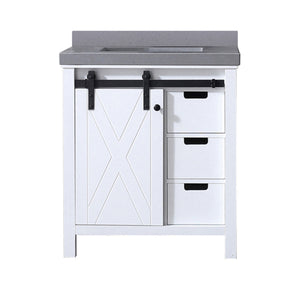 English Elm White Solid Wood Bath Vanity 30" W x 22" D with Grey Quartz Countertop, Soft-Close Drawers, Storage B2731P259997
