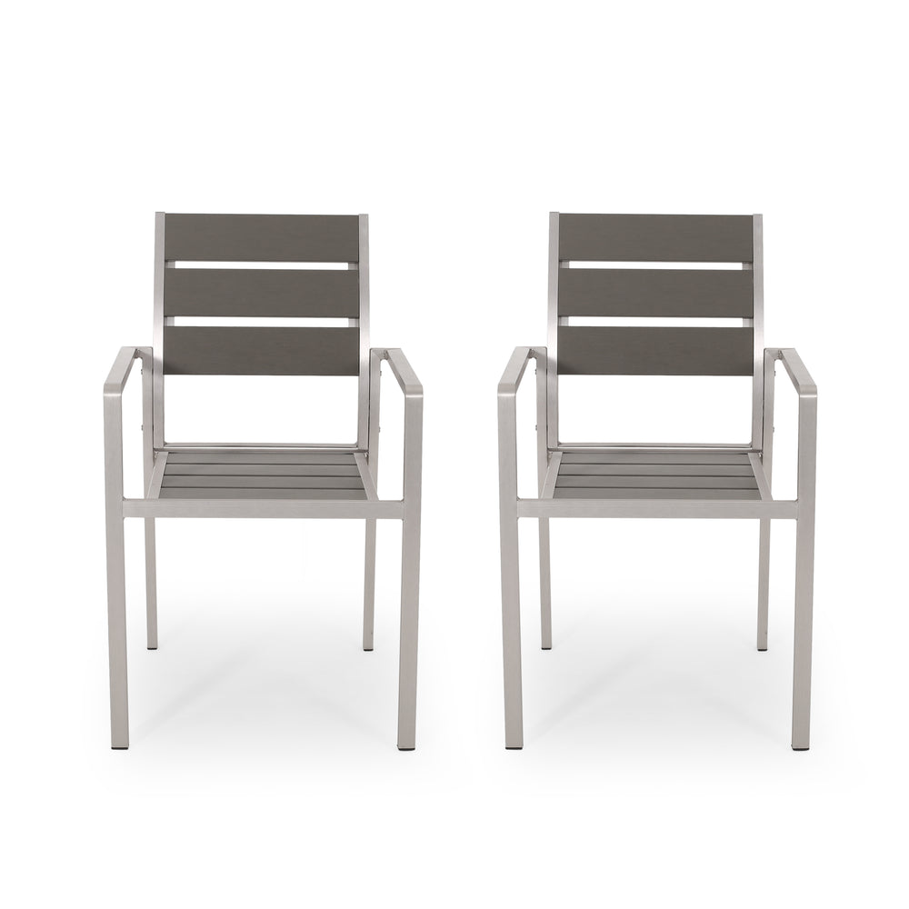 English Elm Christopher Knight Home® - Outdoor Modern Aluminum Dining Chair with Faux Wood Seat, Sleek Contemporary Patio Seating for Stylish Backyard Comfort and Durability Gray+Silver 67214.00GRY