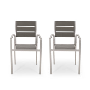 English Elm Christopher Knight Home® - Outdoor Modern Aluminum Dining Chair with Faux Wood Seat, Sleek Contemporary Patio Seating for Stylish Backyard Comfort and Durability Gray+Silver 67214.00GRY