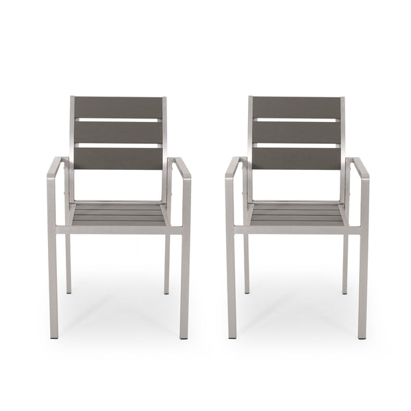 English Elm Christopher Knight Home® - Outdoor Modern Aluminum Dining Chair with Faux Wood Seat, Sleek Contemporary Patio Seating for Stylish Backyard Comfort and Durability Gray+Silver 67214.00GRY