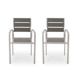 Christopher Knight Home® - Noble House - Cape Coral Outdoor Modern Aluminum Dining Chair With Faux Wood Seat - Set Of 2