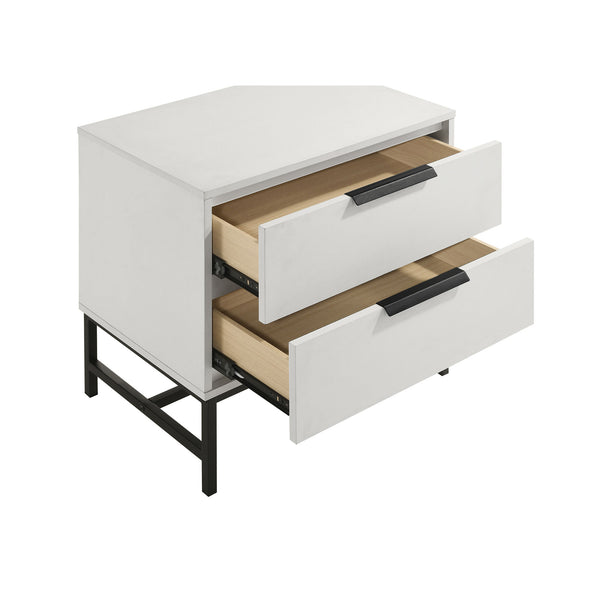 English Elm Yountville White 2-Drawer Nightstand with Bold Black Accents — Modern Bedside Table, Sleek Storage and Contrast Design B062P299794