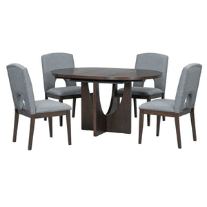 English Elm TOPMAX Solid Wood 5-Piece Extendable Round Dining Set with 16.2" Removable Leaf and Upholstered Chairs Espresso SP000062AAP
