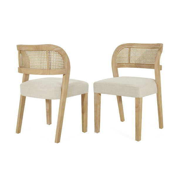 English Elm Hand-woven Rattan Back Dining Chairs Rubberwood Frame Upholstered Armchair Set of 2 Beige+Natural N768P381887N