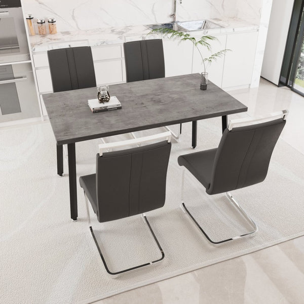 English Elm 55.12-70.87" Extendable Industrial Dining Set Faux Leather Chairs Mdf Top Seats Six Grey W2189S00908