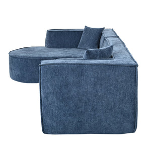 English Elm U_Style Modern Sectional Sofa with Curved Design, Luxurious Chenille Upholstery, Foam+Pocket Spring Comfort Blue WY000417AAC