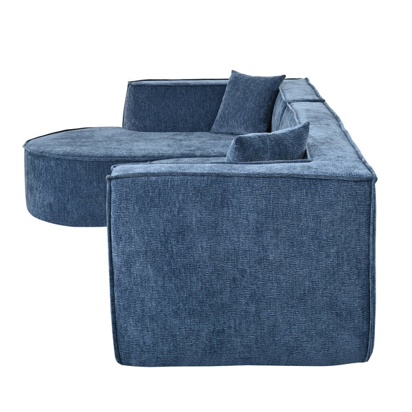 English Elm U_Style Modern Sectional Sofa with Curved Design, Luxurious Chenille Upholstery, Foam+Pocket Spring Comfort Blue WY000417AAC