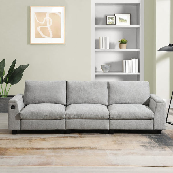 English Elm 96*35''Chenille Multifunctional Sectional Sofa with Bluetooth Speakers, Drop Table, USB Ports & Storage Gray N723S9750E