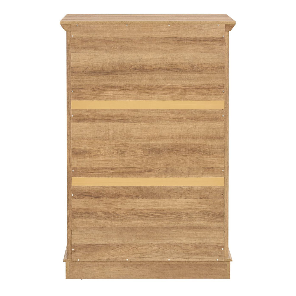 English Elm 6 Drawer Dresser Oak Finish Tall Chest with Silent Metal Rails, Modern Handles, Spacious Storage W2275P206605