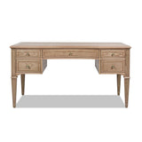 English Elm Dauphin Gold Accent 5-Drawer Wood Executive Desk, Natural Brown Wood