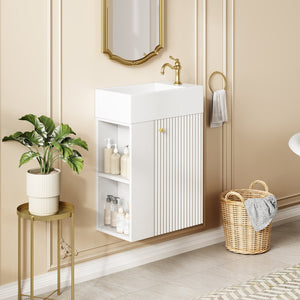 English Elm 18.5 Modern Floating Bathroom Vanity with Resin Sink, Wood Grain Triamine Finish, Soft-Close Doors, Side Storage N729P285506K