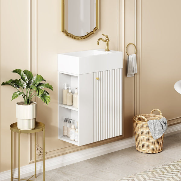 English Elm 18.5 Modern Floating Bathroom Vanity with Resin Sink, Wood Grain Triamine Finish, Soft-Close Doors, Side Storage N729P285506K
