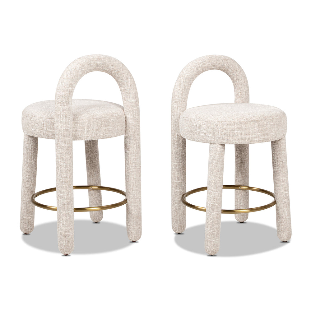 English Elm Jennifer Taylor Home - Penny Fully Upholstered 26.5" Counter Stool Set of 2 in Travertine Beige Chenille with Brass Ring Footrest B2719P360149