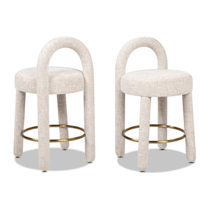 English Elm Jennifer Taylor Home - Penny Fully Upholstered 26.5" Counter Stool Set of 2 in Travertine Beige Chenille with Brass Ring Footrest B2719P360149