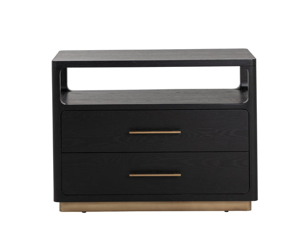 Sunpan Danette Nightstand - Sleek Black Solid Oak Design With Open Shelf & Elegant Brass Hardware Accent Black Wood 111772