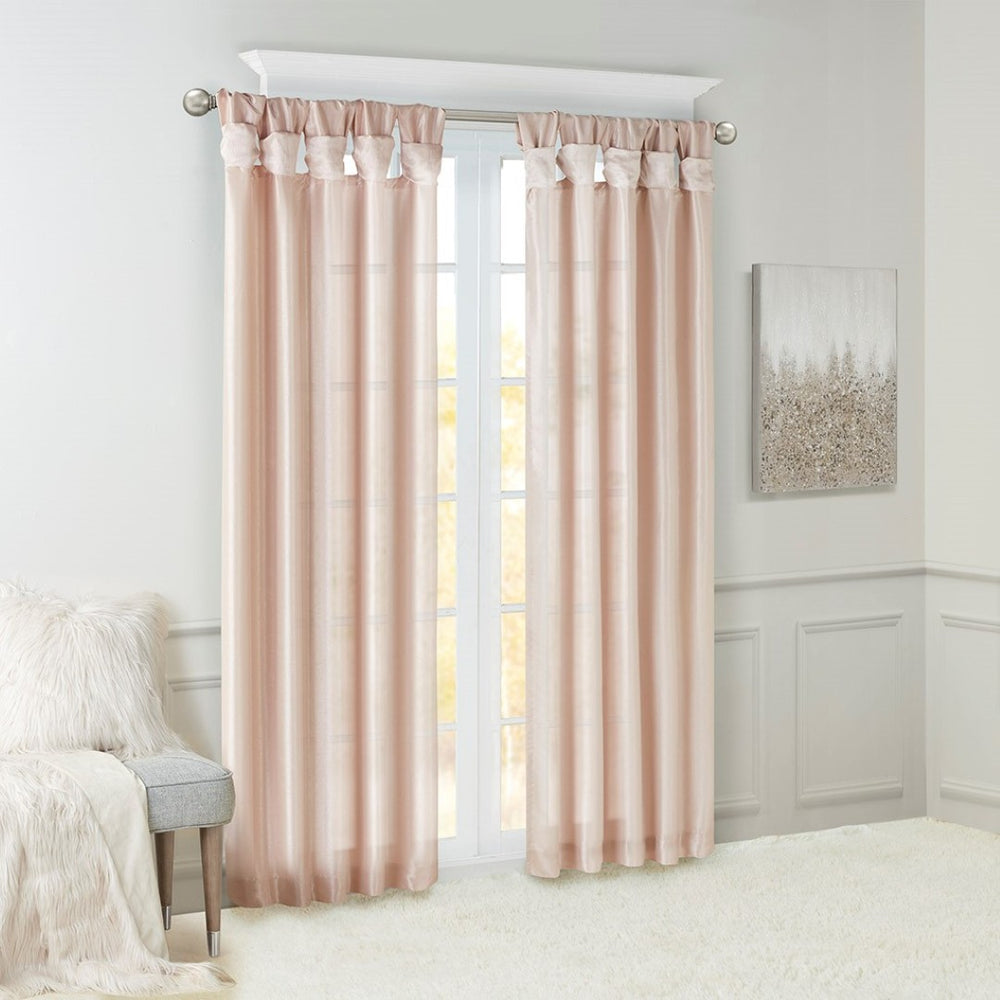 English Elm Twist Tab Lined Faux Silk Window Curtain Panel In Soft Blush - 50X108" For Elegant Décor Upgrade B03598209-GIGA