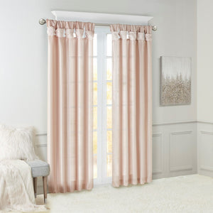 English Elm Twist Tab Lined Faux Silk Window Curtain Panel In Soft Blush - 50X108" For Elegant Décor Upgrade B03598209-GIGA