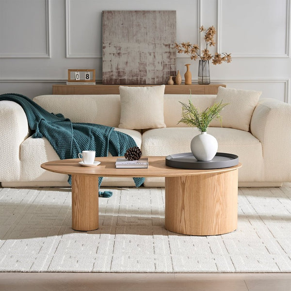 English Elm Modern Oval Ash Veneer Coffee Table with Hidden Storage for Minimalist Living Rooms Natural W2085S00103