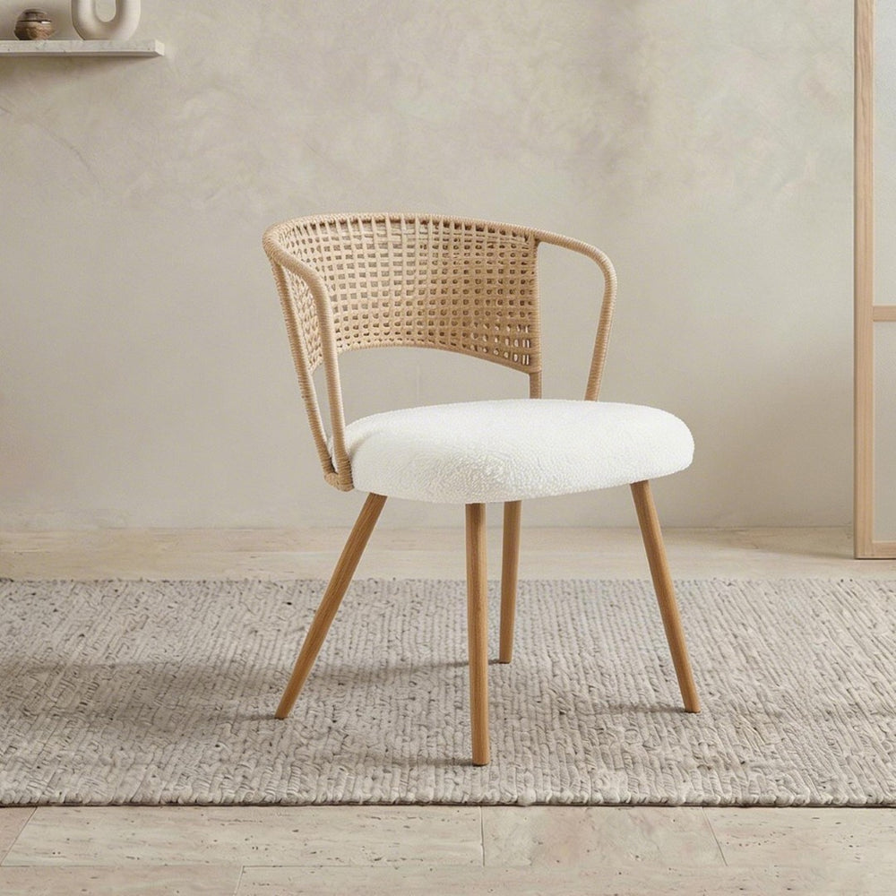 English Elm Wicker Rattan Wingback Dining Chairs Set of Two with Velvet Cushion and Metal Legs Beige,Brown W3590P453801