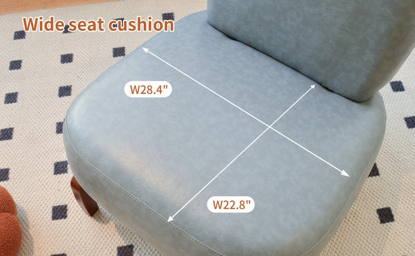 English Elm Cute Faux Leather Armless Accent Chair Solid Wood Legs Cushioned Seat Modern Blue W2105P440973