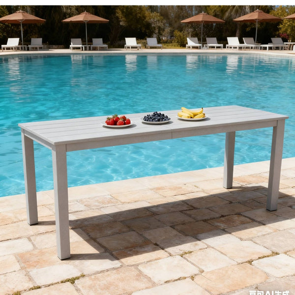 English Elm 68.9-inch Outdoor Rectangular Dining Table Hips Wood Grain Seats Six with Umbrella Hole W2085P364131