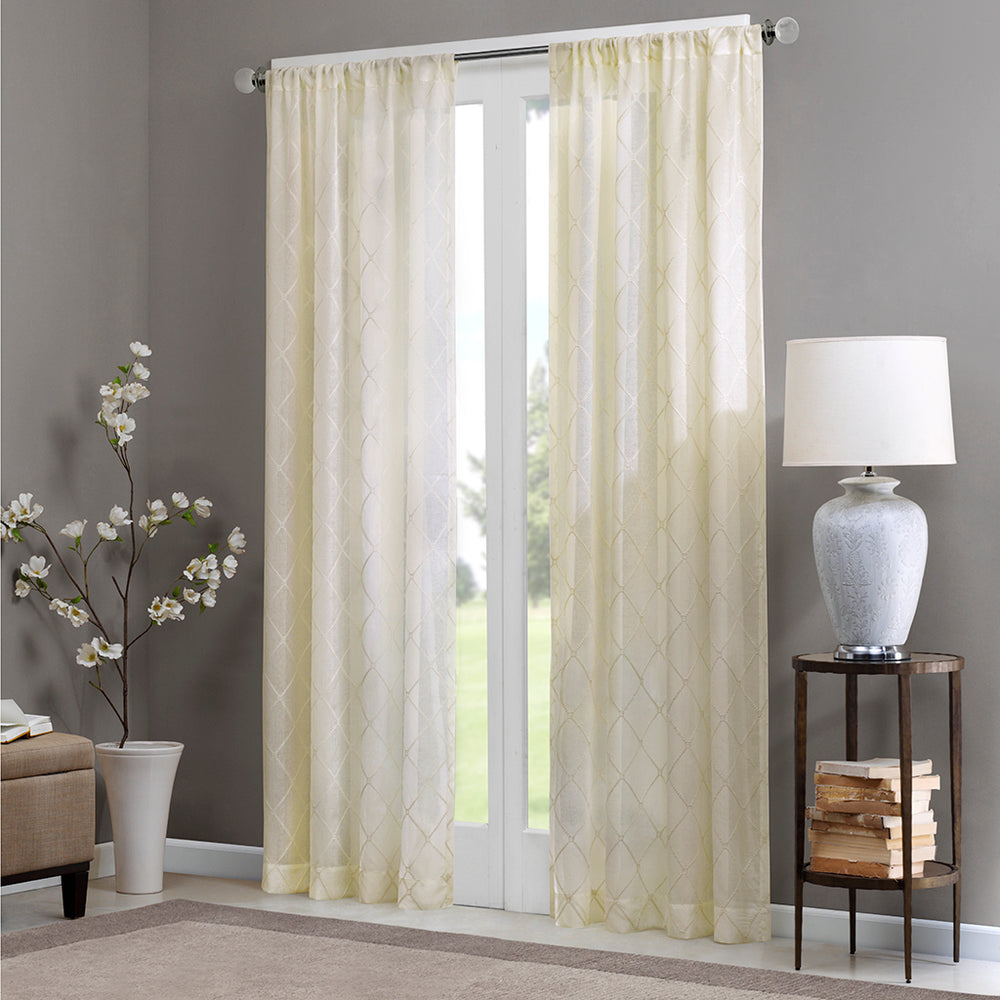 JLA Home Madison Park - Diamond Sheer Window Curtain Panel with Embroidered Diamond Pattern, Lightweight Light-Filtering Elegance Ivory MP40-2333