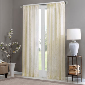 JLA Home Madison Park - Diamond Sheer Window Curtain Panel with Embroidered Diamond Pattern, Lightweight Light-Filtering Elegance Ivory MP40-2333