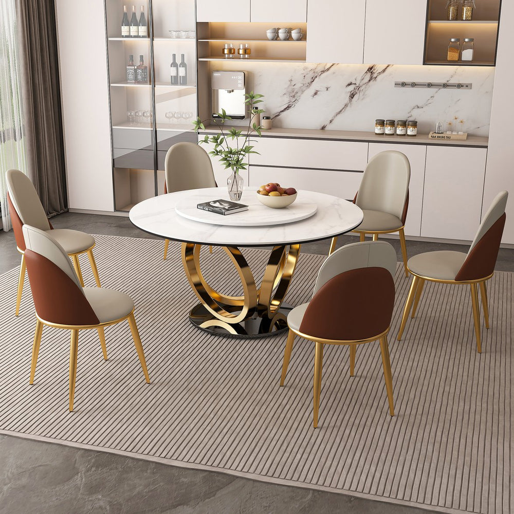 English Elm 53" Round Dining Table With 360° Lazy Susan - Stain-Resistant Sintered Stone For Modern Homes W2699S00034