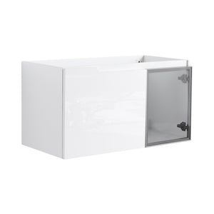 English Elm 36" Floating Bathroom Vanity Glossy White Frosted Glass Soft Close Plywood Cabinet W999P387170