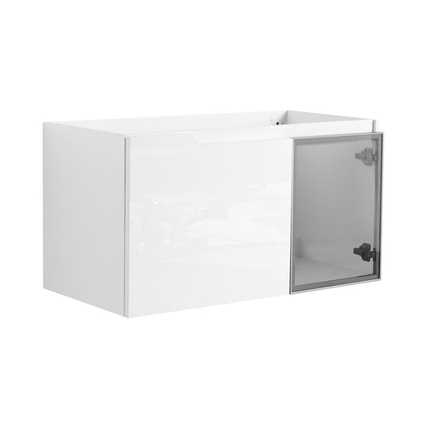 English Elm 36" Floating Bathroom Vanity Glossy White Frosted Glass Soft Close Plywood Cabinet W999P387170