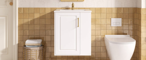 English Elm 20" Floating Bathroom Vanity with Ceramic Sink Soft Close Door and Open Side Shelf N710P332061K