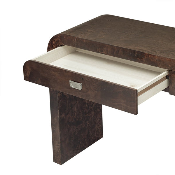 English Elm U_style Burl Veneer Console Table with Two Drawers for Foyer Living Room Hallway Dark Brown N711P216235P
