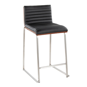 English Elm Mason Mara 26" Contemporary Counter Stools Set Of 2 - Stylish Black Faux Leather & Walnut Wood Design B202P222081