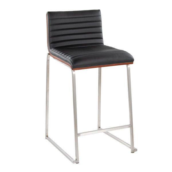 English Elm Mason Mara 26" Contemporary Counter Stools Set Of 2 - Stylish Black Faux Leather & Walnut Wood Design B202P222081