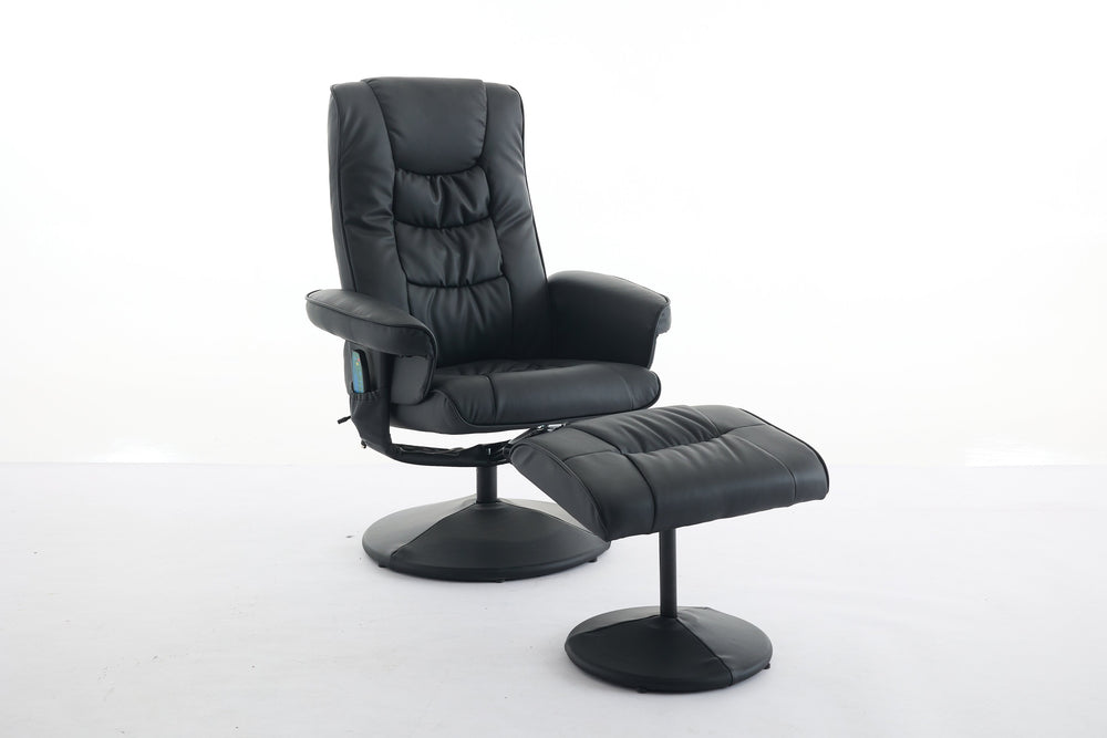 English Elm 015-Recliner Ergonomic Swivel Massage Chair with Ottoman, Heated 5-Point Vibration, 140° PU Recliner Black W2636P262445