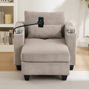 English Elm Convertible Chaise Lounge Sofa Chair & Bed - Corduroy With Usb Ports, Cup Holders & Storage Space N719S002021D