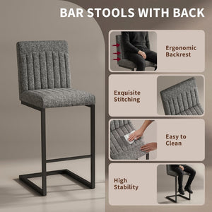 English Elm Faux Leather Counter Stools Set of Two Ergonomic Curved Back Metal Frame Kitchen Seating Dark Gray W5096P400650