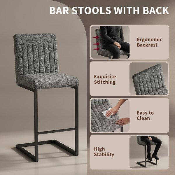 English Elm Faux Leather Counter Stools Set of Two Ergonomic Curved Back Metal Frame Kitchen Seating Dark Gray W5096P400650